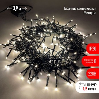 Гирлянда ЭРА ENIN - GW LED Нить Мишура 3,9 м зеленый провод, теплый свет, 220V