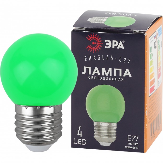 Лампа светодиодная ЭРА ERAGL45-E27 P45 1Вт шар зеленый E27 4SMD для белт-лайт B0049574