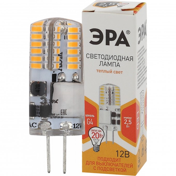 Лампа светодиодная ЭРА LED-JC-2.5W-12V-SLC-827-G4 JC 2.5Вт капсула G4 тепл. бел. 12В Б0049089 B0049089