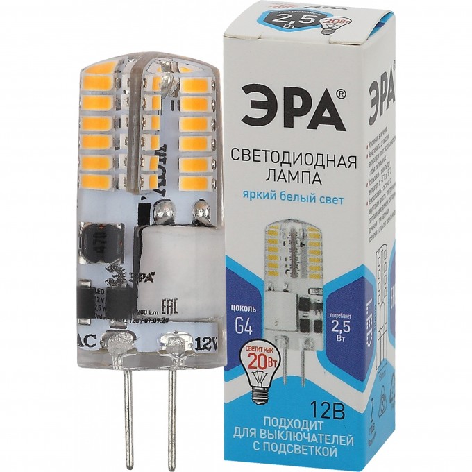 Лампа светодиодная ЭРА LED-JC-2.5W-12V-SLC-840-G4 JC 2.5Вт капсульная 4000К нейтр. бел. G4 12В Б0049090 B0049090