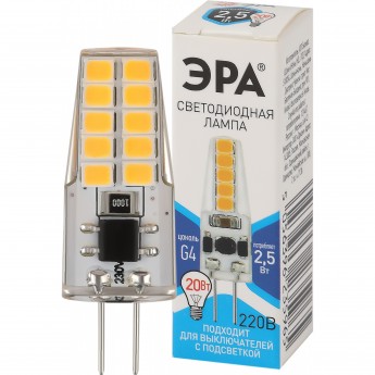 Лампа светодиодная ЭРА LED-JC-2.5W-220V-SLC-840-G4 JC 2.5Вт капсульная 4000К нейтр. бел. G4 220В Б0049092