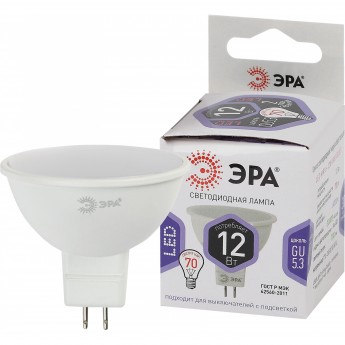 Лампа светодиодная ЭРА LED MR16-12W-860-GU5.3 MR16 12Вт софит GU5.3 холод. бел.