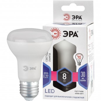 Лампа светодиодная ЭРА LED R63-8W-860-E27 R63 8Вт рефлектор E27 холод. бел. Б0048024