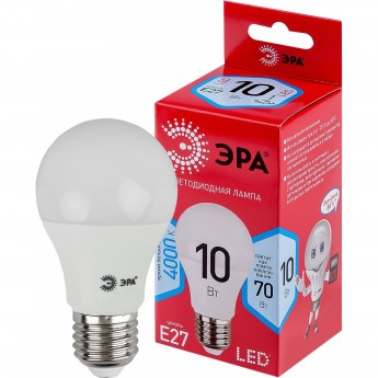 Лампа светодиодная ЭРА RED LINE LED A60-10W-840-E27 R 10Вт A60 груша 4000К нейтр. бел. E27 Б0049635 Лампа светодиодная ЭРА RED LINE LED A60-10W-840-E27 R 10Вт A60 груша 4000К нейтр. бел. E27 Б0049635