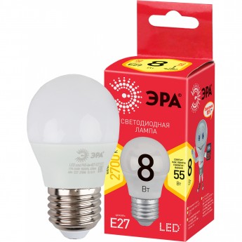 Лампа светодиодная ЭРА RED LINE LED P45-8W-827-E27 R Е27 / E27 8Вт шар тепл. бел. свет