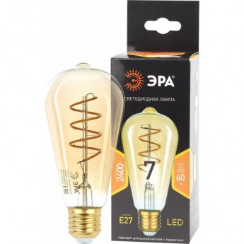 Лампочка светодиодная ЭРА F-LED ST64-7W-824-E27 spiral gold E27 / Е27 7Вт филамент золотистый теплый белый свет