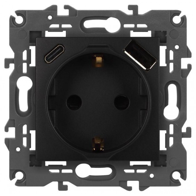 Розетка ЭРА ELEGANCE Б0067724 14-4108-05 2P+E 16A-250В со шторками с USB type-A+C 5В-3А антрацит B0067724 Розетка ЭРА ELEGANCE Б0067724 14-4108-05 2P+E 16A-250В со шторками с USB type-A+C 5В-3А антрацит B0067724